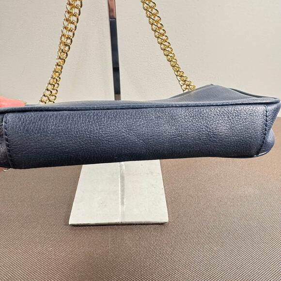 Michael Kors Women's Jet Set Chain Leather Small Shoulder Flap Navy Blue Bag - Picture 7 of 11